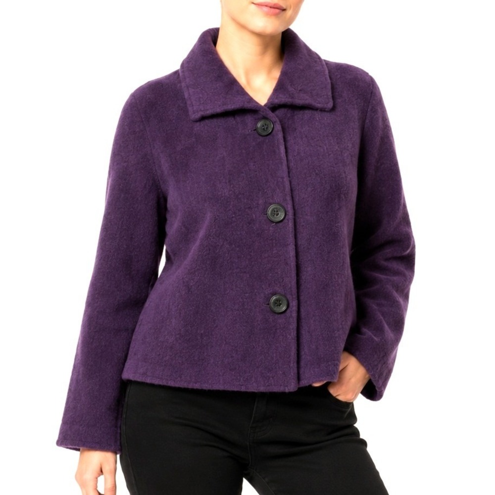 Kasper Cardigan Jacket Women XL Purple Boiled Wool Style Button Up Professional